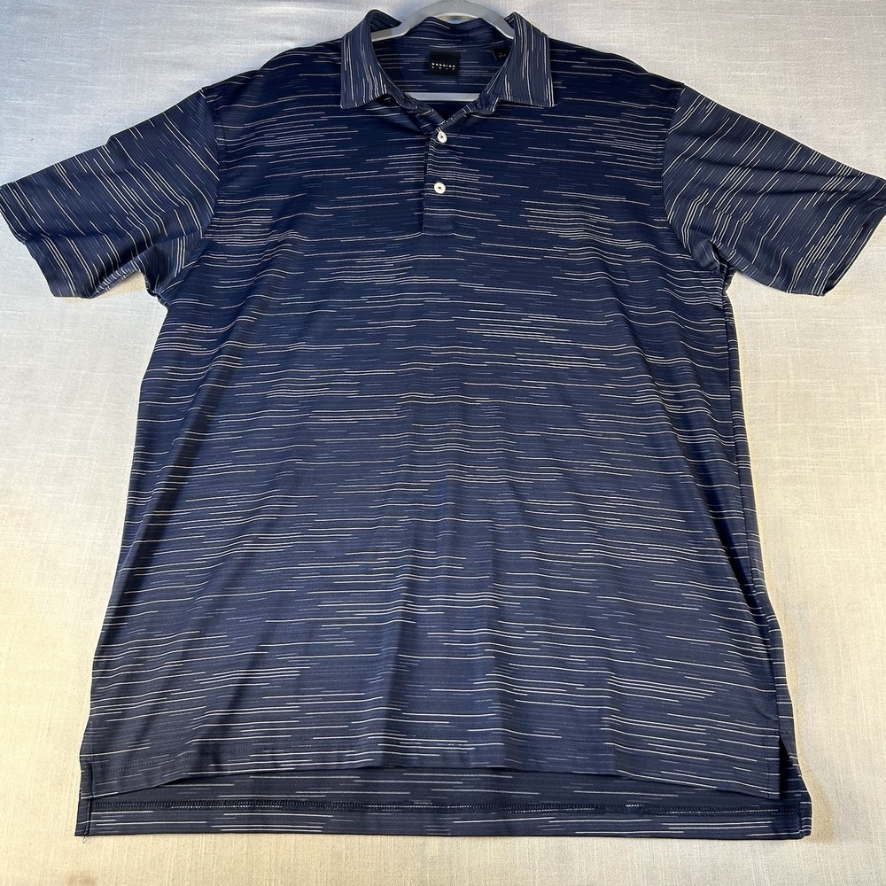 Dunning Golf Polo‎ Shirt Mens Large Short Sleeve Coolmax Blue Stripes